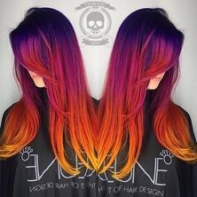 Hair Color Red Ombre, Cheveux Oranges, Yellow Hair Color, Sunset Hair, Red Ombre Hair, Hair Color Orange, Hair Dyed, Fire Hair, Brown Ombre Hair