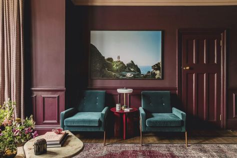 Pale Blue Walls, Purple Living Room, London Family, Paint And Paper Library, Lime Paint, Beautiful London, Terrazzo Flooring, Mid Century Armchair, London Art