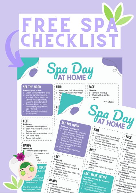 Believe it or not, but you don't need to spend a fortune to have a spa day at home. Download this printable checklist to plan your very own spa day. Free Printables. Spa Checklist, Spa Day Checklist, Body Spa At Home, Spa Printables, Spa Day At Home Checklist, Poem Inspo, Spa Party Decorations, Full Body Exfoliation, Diy Home Spa