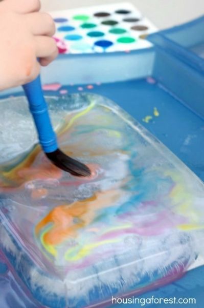 Ice Block Painting, Painting Activities For Kids, Painting Ice, Ice Painting, Winter Activities Preschool, Art Activities For Toddlers, Preschool Projects, Homeschool Crafts, Christmas Cards Kids