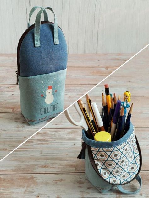 What In My Pencil Case, Pencil Bag Sewing Pattern, Pencil Pouch Sewing Pattern, Small Sewing Projects For Gifts, Make Pencil Case, Dompet Koin Diy, Standing Pencil Case, Pencil Pouch Diy, Storage Bags Diy