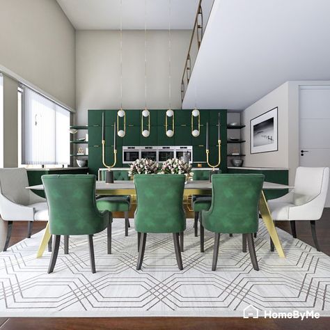 Inspiration coming straight out of our interior design Feed available on HomeByMe, a Hollywood Glam style dining room ready to welcome you with these beautiful @madedotcom and @eichholtzinteriors Interiors chairs and gorgeous Bed Bath & Beyond rug ! 😍 Discover the entire project by clicking on the Pin😊 Stunning interior designed on HomeByMe by our Ambassador Flippa Interiors ! ❤️ Hollywood Glam Dining Room, Glam Dining Room Ideas, Hollywood Glam Interior Design, Glam Interior Design, Glam Dining Room, Home Interior Inspiration, Gold Dining Room, Luxury Home Interior, Dining Room Chandelier Modern