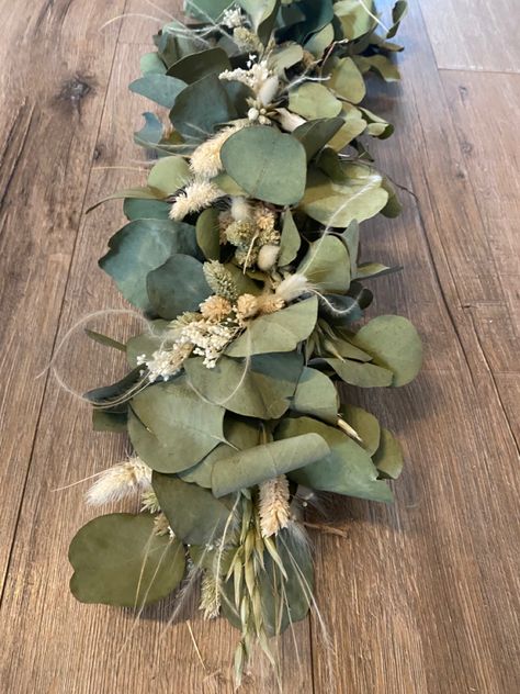 Eucalyptus Boho Decor, Dried Eucalyptus Wedding, Flower Arrangements Wedding Table, Dried Flower Arrangements Wedding, Wedding Table Florals, Dried Flower Garland, Table Flowers Wedding, Dried Greenery, Dried Floral Decor