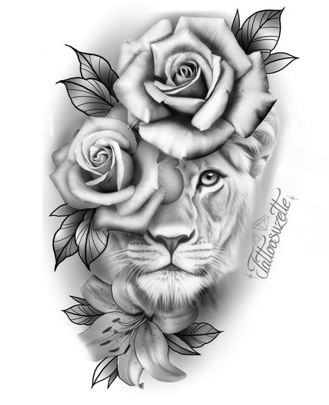 Lion And Rose Tattoo, Black Roses Wallpaper, Couple Tattoos Unique, Lion Head Tattoos, Circle Tattoo, Lion Tattoo Design, Chicano Art Tattoos, Leg Tattoos Women, Tattoo Stencil Outline