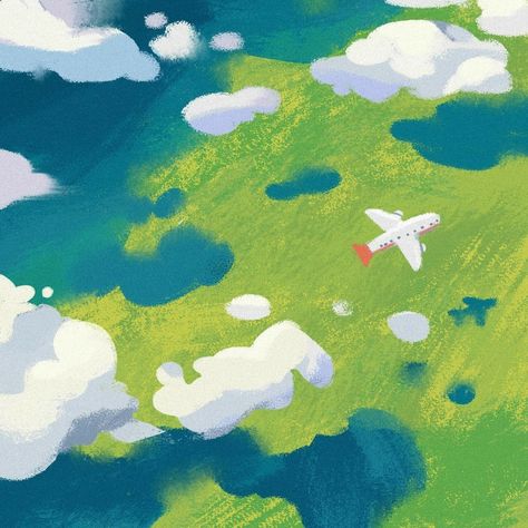 Lineless Illustration, Airplane Clouds, Lineless Art, Study Illustration, Photo Study, Tempera, Children's Book Illustration, Book Illustration, Cute Illustration