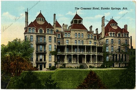 The Crescent Hotel in Eureka Springs is known as the Most Haunted Hotel in America. Arkansas History Commission, G3941 Cresent Hotel, Crescent Hotel Eureka Springs, Crescent Hotel, Eureka Springs Ar, Eureka Springs Arkansas, Arkansas Travel, Haunted Hotel, Old Mansions, Eureka Springs