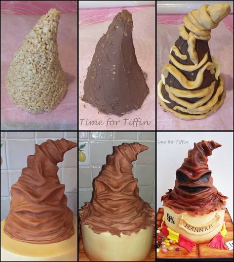 Time for Tiffin - How i made the sorting hat with homemade rice... Sorting Hat Cake, Crest Template, Tort Harry Potter, Gateau Harry Potter, Homemade Rice Krispies Treats, The Sorting Hat, Harry Potter Birthday Cake, Harry Potter Bday, Harry Potter Baby Shower