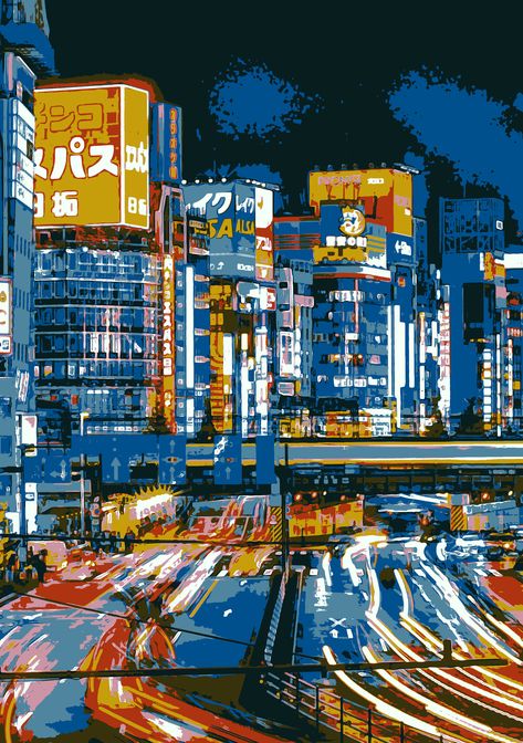 Tokyo Painting, Tokyo Drawing, Tokyo Illustration, City Collage, Cartoon City, 30 Day Art Challenge, Streets Of Tokyo, Street Background, Tokyo Skyline