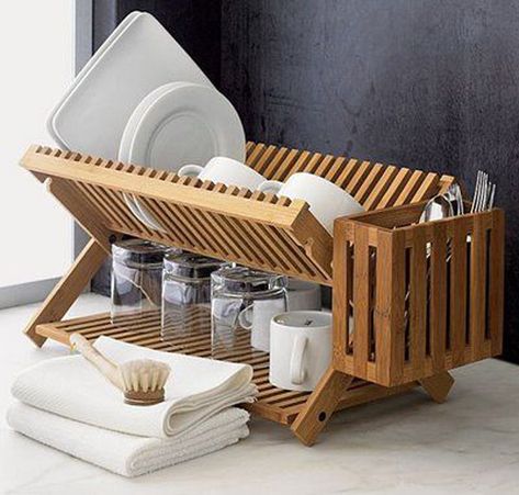 20 Modern Dish Drying Racks For Kitchen Organizer | Home Design And Interior Organiser Cucina, Kitchen Furniture Storage, Wooden Dishes, Kabinet Dapur, Classic Kitchen, Dish Rack, Dish Rack Drying, Rack Design, Apartment Kitchen