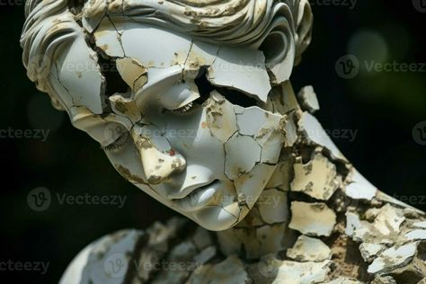 Historical Broken greek statue. Generate Ai Blighted Druid, Broken Greek Statue, Broken Sculpture, Historical Statues, Roman Statue, Forearm Sleeve, Greek Statues, Texture Drawing, Ancient Statues