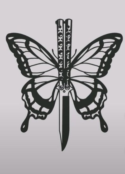 Butterfly With Knife Tattoo, Knife Tattoo Stencil, Butterfly Knife Tattoo, Black And White Butterfly Tattoo, Ambition Tattoo, Ninja Tattoo, White Butterfly Tattoo, Traditional Hand Tattoo, Butterfly Tattoo Design