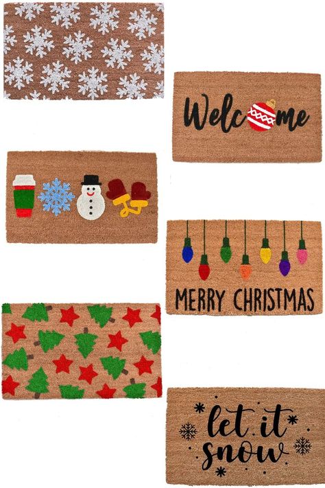 Christmas Doormats & Welcome Mats Diy Rug Painting, Winter Doormat, Christmas Doormats, Diy Christmas Door, Door Mat Diy, Christmas Doormat, Christmas Rugs, Painted Rug, Christmas Projects Diy