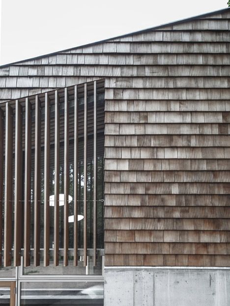 Photograph by Rasmus Hjortshoj Wood Facade, Wooden Facade, Architectural Shingles, Shingle Exterior, Wood Shingles, Cedar Shingles, Wood Cladding, Timber Cladding, Interior Stairs