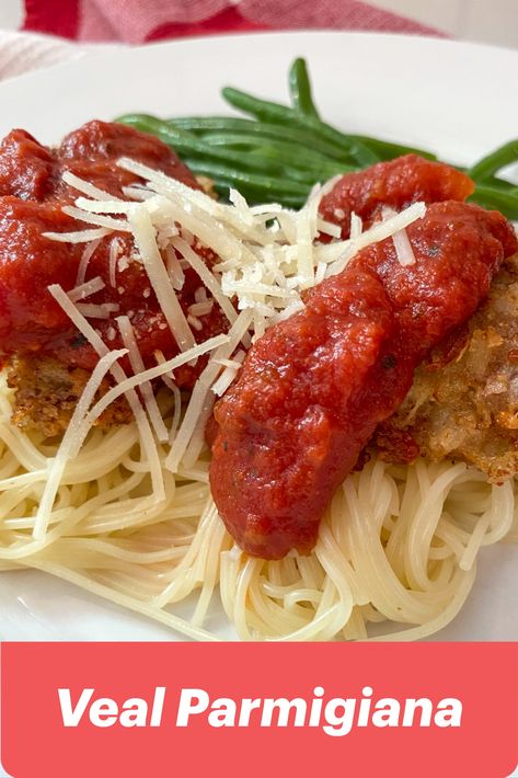 This Veal Parmigiana Recipe will bring all the flavors of a little Italian cafe to your kitchen table!  Passed done to me by an Aunt it is the perfect meal for date night or when you are wanting to open a bottle of wine and enjoy the smell of Italy. Italian Veal Recipes, Air Fryer Veal Parmesan, Veal Italian Recipes, Italian Veal Cutlet Recipes, Veal Parmigiana Recipe, Veal Parmigiana, Parmigiana Recipe, Italian Cafe, Cajun Food