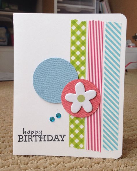 Birthday card made with dollar store washi tape Washi Tape Cards, Simple Birthday Cards, Homemade Birthday Cards, Bday Cards, School Dress, Cricut Cards, Friend Quotes, Birthday Cards Diy, Handmade Birthday Cards