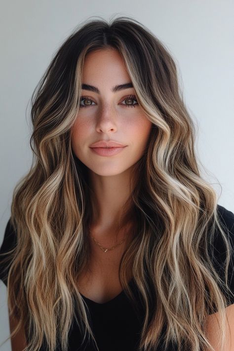 Balayage Inspiration: 16 Color Ideas for Brunette Hair Hair Balayage Cool Tones, Fall Hair Blonde To Brunette, Blonde And Brunette Hair Color, Changing From Blonde To Brunette, Fall Hair With Blonde Money Piece, Balayage Hair Inspiration, Brown And Blond Balayage, Fall Hair Brunette Balayage, Fall Bayalage Brunette Blonde