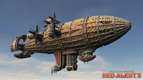 Kirov Airship | C&C Red Alert 3 Minecraft Map Minecraft Airship Dock, Minecraft Blimp, Minecraft Airship, Minecraft Spaceship, Apocalypse Tank, Minecraft Industrial, Minecraft Armor, Steampunk Ship, Minecraft Create