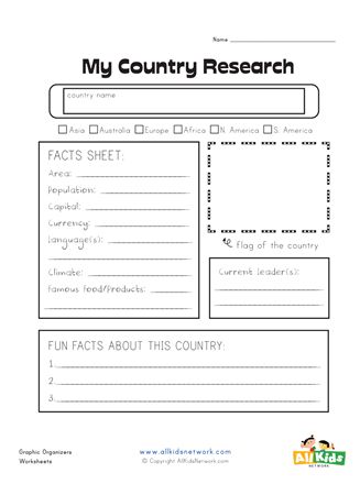 Country Worksheet, Free Graphic Organizers, Graphic Organizer Template, Country Report, Geography Activities, Country Studies, Teaching Geography, Homeschool Social Studies, Homeschool Geography