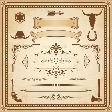 Vector Wild West Ornaments. A collection of Wild West ornament, with frames, rul #Sponsored , #Ad, #sponsored, #Wild, #Ornaments, #frames, #West Wild West Party, Vector Graphics Design, West Art, Ornament Frame, Vector Art Illustration, Free Vector Graphics, Cool Art Drawings, Free Vector Art, Wild West