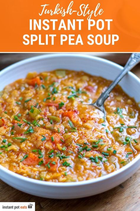 Yellow Split Peas Instant Pot, Instant Pot Yellow Split Pea Soup, Yellow Split Pea Recipe, Pea Soup Vegan, Mediterranean Lunch, Yellow Split Pea, Yellow Split Pea Soup, Vegan Instant Pot, Green Split Peas