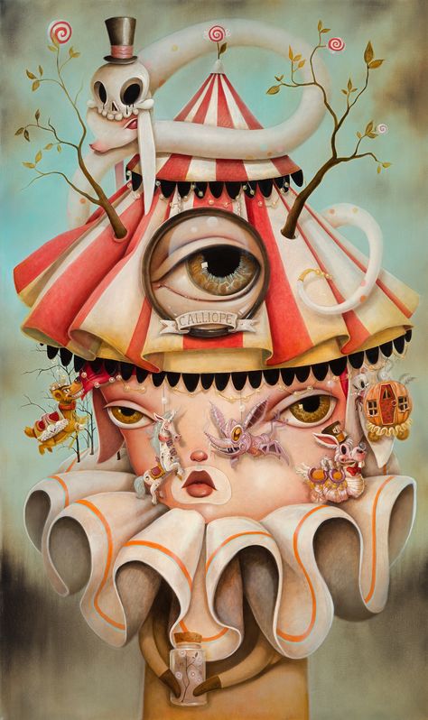 Original Collaborative Oil Painting by Kathie Olivas & Brandt Peters (Short Film Poster Image) Dengeki Daisy, Toys Art, Pokemon Cosplay, Art Deco Posters, Lowbrow Art, Surrealism Painting, Owl Painting, Vinyl Toys, Pop Surrealism