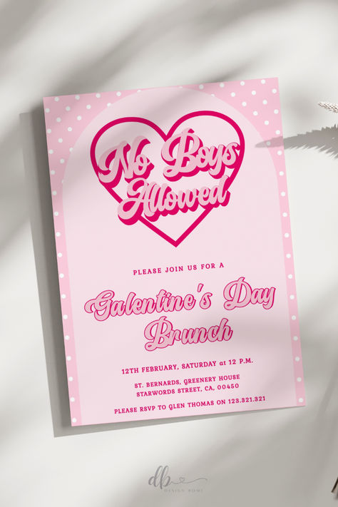 Editable Invitation for Galentines Day, No Boys Allowed Invitation, Galentines Day Brunch Invitation, Girl Night Invite,Valentine Day Invite, Corjl Invitations, Etsy Galentine Invite Galentines Invites, Girls Night Invitations, Valentines Day Ads, No Boys, Pijama Party, No Boys Allowed, Parties Ideas, Girl Night, Galentines Day