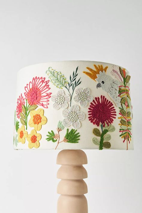 Embroidered Cockatoo Lamp Shade | Anthropologie Embroidered Lamp Shade, Embroidered Lamp, Embroidered Lampshade, Freehand Machine Embroidery, Painting Lamp Shades, Diy Lamp Shade, Australian Birds, Fabric Lampshade, Diy Lamp