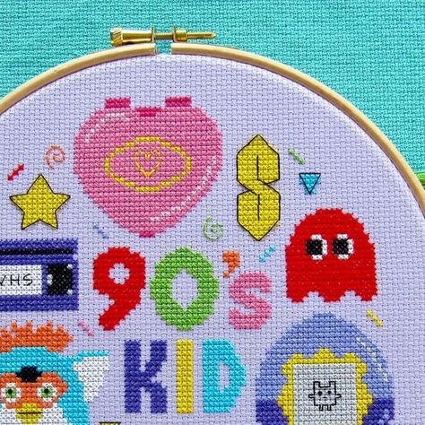 Fun, modern, colourful & sweary cross stitch kits & patterns on Instagram: "Time to go back to the 90’s! This new design from my collaboration with @scrambledmegdesigns is now available to purchase 👏 There’s a whole rainbow of colours to enjoy whilst stitching some classic 90’s toys like the Furby, Tamagotchi and Polly Pocket 💜 Which of these 90’s classics do you like best? I wish I’d kept my Polly Pockets now, especially the swimming pool one that actually held water 💦 This design is such a Polly Pocket Cross Stitch, Polly Pockets, 1980s Toys, Instagram Time, Polly Pocket, Time To Go, Cross Stitch Kits, News Design, New Design