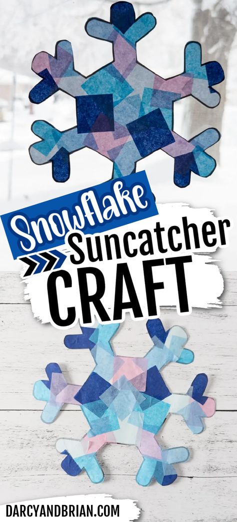 Easy snowflake suncatcher craft complete with free printable template! Perfect for preschoolers or older kids. Make it at home or in the classroom for a winter themed art center. Prek Snowflake Craft, Beaded Snowflake Craft, Snowflake Kindergarten Craft, Holiday School Crafts, Paper Chain Snowflakes, Christmas Crafts Elementary Kids, Glue Suncatchers For Kids, Winter Sun Catchers For Kids, Torn Paper Snowflake