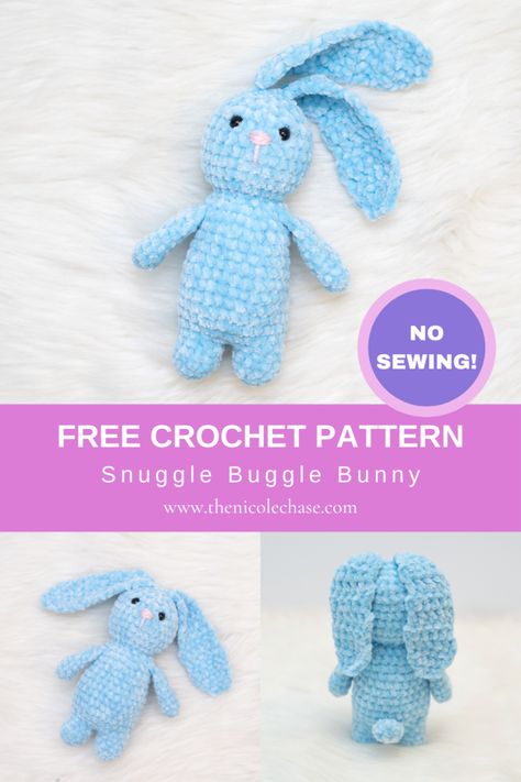 Snuggle Buggle Bunny - Free Crochet Pattern — Nicole Chase No Sew Bunny, Sew Bunny, Easter Crochet Patterns Free, Diy Crochet Amigurumi, Easter Bunny Crochet Pattern, Crochet Toys Free, Crochet Patterns Free Beginner, Crochet Bunny Pattern, Easter Crochet Patterns