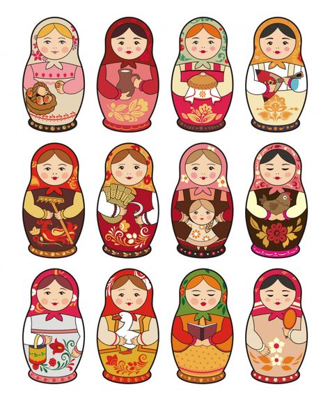 Russian Doll Illustration, Russian Colors, Matryoshka Doll Drawing, Matryoshka Tattoo, Nesting Dolls Art, Matryoshka Doll Art, Image Illusion, Lon Bia, Ornament Illustration