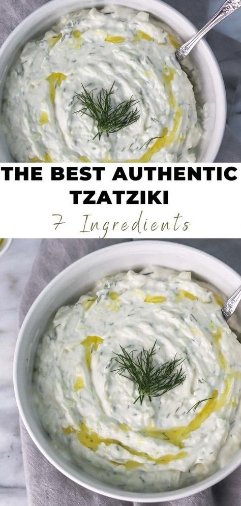 Tzatziki is a delicious salted cucumber and creamy dill yogurt dip. This authentic recipe is made with only 7 ingredients and is super easy to make! Dill Yogurt Dip, Cucumber Dill Dip, Yogurt And Cucumber, Cucumber Dip Recipe, Cucumber Dip, Quick Meal Prep, Meal Prep Snacks, Yogurt Dip, Delicious Gluten Free Recipes