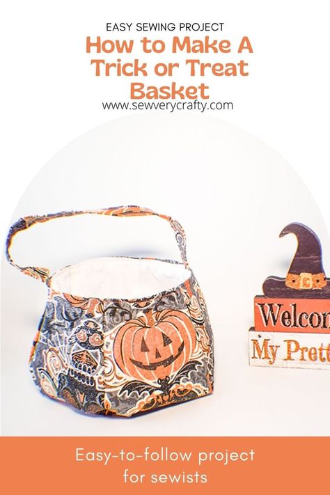 How to Make a Halloween Trick or Treat Basket following this step by step sewing tutorial. This tutorial comes with a simple sewing pattern and is a beginner sewing project for any beginner sewist. Halloweenis just around the corner and this is the perfect treat basket for your child this holiday season. Halloween Basket Sewing Pattern, Sewing Trick Or Treat Bags, Sew Trick Or Treat Bags, Trick Or Treat Basket Diy, Trick Or Treat Bags Diy Sewing Patterns, Free Fall Sewing Patterns, Diy Halloween Basket, Diy Trick Or Treat Bags, Halloween Bags Diy