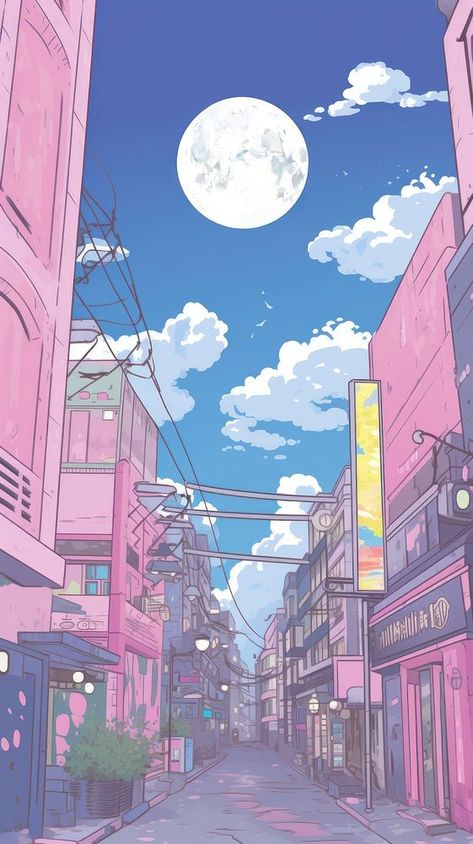 Anime Night City, Neighborhood Architecture, Moon Iphone Wallpaper, Lo-fi Wallpaper, Iphone Wallpaper Japan, Japan Wallpaper, Anime Moon, Anime Night, Nice Wallpaper