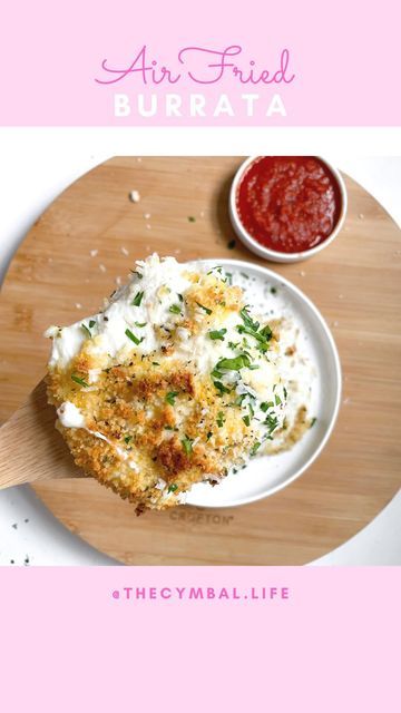 Alyssa Cymbal | HOME COOKING MADE EASY on Instagram: "Air Fried Burrata & HOLY MOLY, this may be my favorite appetizer yet! Yeild: 2 Ingredients: 2 Burrata 1 C Flour 2 Eggs, beaten 1 C Panko (seasoned with Italian seasoning, salt & pepper) Cooking Oil Spray Marinara Sauce for dipping * Optional: Chopped Parsley & Grated Parmesan for garnish How To: Carefully drain & pat burrata dry to remove excess moisture. Dip in flour — egg — panko ( handle carefully!) Place in air fryer and generously spray with cooking oil. Air Fry at 400° for 9-10 minutes, remove and plate. Top with grated cheese & fresh parsley. Enjoy! (Don’t stress if they fall apart a bit, they still taste AMAZING!!!!!)" Air Fried Burrata, Air Fryer Burrata, Fried Burrata, Seasoning Salt, Holy Moly, Favorite Appetizers, Grated Cheese, Air Fry, Marinara Sauce