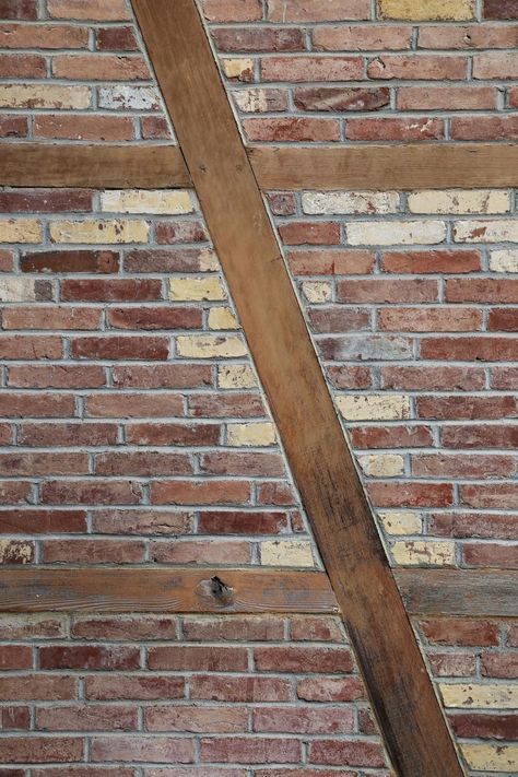 Brick Wall With Wood Beam, Bar Furniture Design, Dental Design Interior, Hand Hewn Beams, Brick Interior Wall, Dental Design, Office Remodel, Brick And Wood, Wood Beams