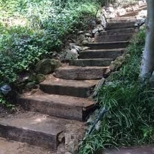 Railroad Ties Steps On Slope, Railroad Ties Landscaping, Railroad Tie, Rustic Landscaping, Railroad Ties, Landscape Steps, Flagstone Path, Garden Stairs, Wood Steps