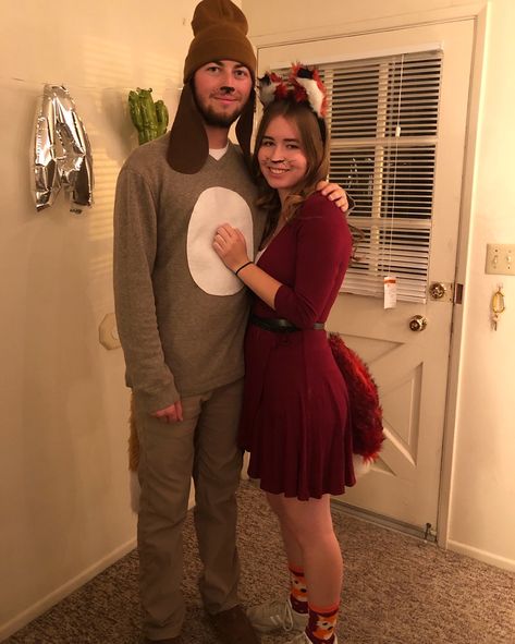 Fox and the hound costume Fox And Hound Costume, Fox And The Hound Costume, Fox And Hound, Couple Costume, The Hound, Couples Costumes, Fun Stuff, Theater, Neck Dress