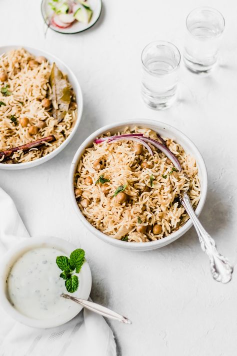 Easy Instant Pot Chana Pulao Pulao Photography, Rice Biryani, Potato Cutlets, Eid Decorations, Food Photography Ideas, Pulao Recipe, Plating Ideas, Vegan Meal Plans, Grain Foods