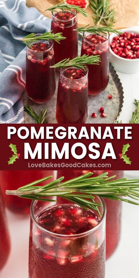 Pomegranate Mimosa pin collage Christmas Brunch Drinks, Pomegranate Mimosa, Mimosa Recipe, Brunch Drinks, Boozy Desserts, Seasonal Drinks, Delicious Drink Recipes, Brunch Cocktails, Mixed Drinks Recipes