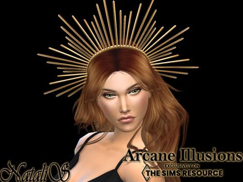 Arcane Illusions Sun halo crown. Found in TSR Category 'Sims 4 Female Hats' Sims 4 Arcane, Sun Halo Crown, Sun Halo, Hexagon Bracelet, Laurel Crown, Locket Earrings, Goddess Crown, Halo Crown, Free Sims