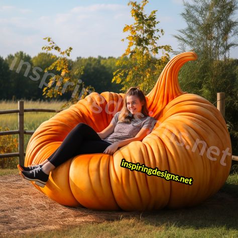 These Giant Pumpkin Shaped Loungers are the Halloween Season’s Most Wanted Furniture Piece! Giant Pumpkin Carving, Porch Pumpkins, Giant Pumpkin, Pumpkin House, Cinderella Carriage, Harvest Party, Most Wanted, Halloween Season, A Pumpkin