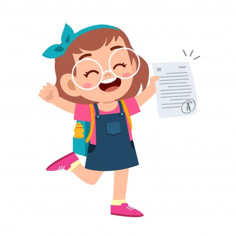 Happy cute kid girl have good exam mark ... | Premium Vector #Freepik #vector #school Teacher Cartoon, Kids Reading Books, School Illustration, Kids Background, Summer Camps For Kids, Kids Vector, Kids Clipart, Kid Character, Smart Kids