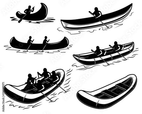 Stock Image: Set of canoe, boat, raft illustration. Design element for poster, emblem, sign, poster, t shirt. Raft Illustration, Boat Icon, Raft Boat, T Shirt Vector, Woodcut Printing, Canoe Boat, Fish Icon, Music Festival Poster, Background Design Vector