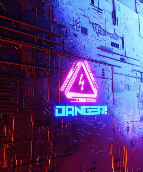 DANGER. Cyberpunk Neon Sign, Danger Sign Aesthetic, Casual Castle, Sci Fi Aesthetic, Debut Photoshoot, Football Game Outfit, Cyberpunk Aesthetic, Stop Sign, Cyberpunk Art