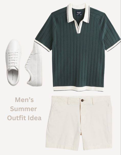 Summer outfit idea with a knit polo and shorts! Mens summer outfit, golf outfit, beach wedding guest, back to school look Follow my shop @scott_perez on the @shop.LTK app to shop this post and get my exclusive app-only content! #liketkit #LTKFind #LTKSeasonal #LTKmens @shop.ltk https://liketk.it/4fHvL Polo And Shorts Outfit Men, Polo Tshirt Men Outfit, Polo Tshirt Men, Summer Fits Men, Outfit Golf, Casual Wedding Guest, Men's Summer Outfit, Men Tips, Johnny Collar