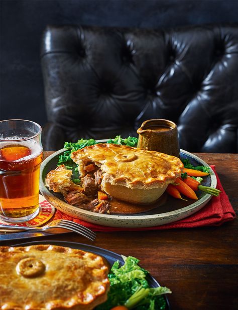 This steak and ale pie recipe is a labour of love but it's worth it! The filling is cooked the day before and left overnight for the flavour to develop. The pastry is made with beef dripping, which makes it not only full of flavour but also perfectly crisp and melt-in-the-mouth. Serve with cabbage and carrots Steak And Ale Pie, Cabbage And Carrots, Ale Pie, Savoury Pies, British Cooking, Steak And Ale, Savoury Recipes, Roasts, Food Magazine