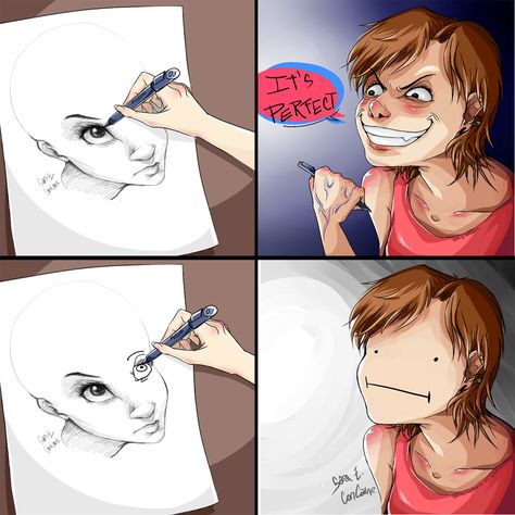 Drawing two eyes never had been so hard. by SamEvilconCarne.deviantart.com on @deviantART Artist Problems, Art Jokes, Draw Anime, 웃긴 사진, Poses References, Anime Meme, Artist Life, Art And Illustration, Art Memes