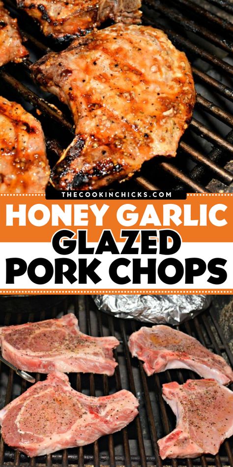 Check out this Memorial Day dinner recipe for grilled honey glazed pork chops! This garlic honey pork chop recipe is a simple  spring grilling idea that uses only 4 ingredients. Enjoy the sweet, garlicky flavors of this wonderful dish! Honey Glazed Pork Chops, Keto Bread Easy, Honey Pork Chops, Pork Chop Recipes Grilled, Italian Chicken Pasta, Parmesan Cheese Sauce, Honey Garlic Pork Chops, Chicke Recipes, Glazed Pork Chops