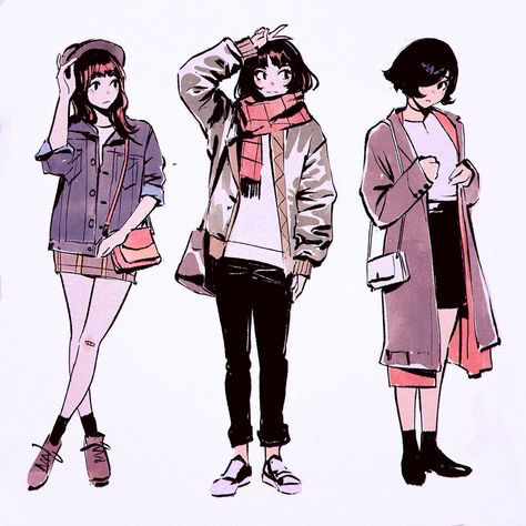 Official Post from Kuvshinov Ilya: Outfits from fashion magazines!My awesome patrons will get: - High-Res - Process Steps - PSD - Video Process of this piece at this week's rewards! Lakaran Fesyen, Character Design Cartoon, Oc Inspiration, Outfits 2016, Boating Outfit, Mia 3, Drawing Clothes, Digital Watercolor, Character Outfits